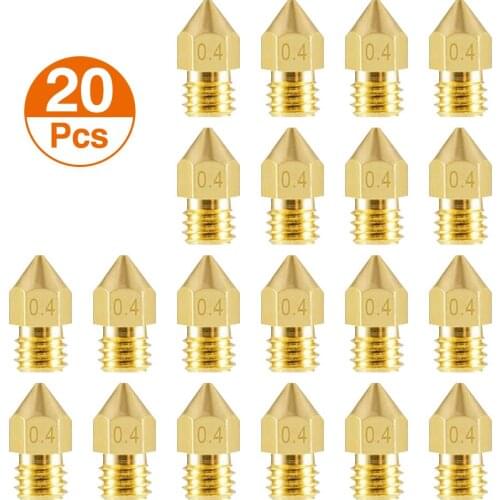 20pcs MK7 MK8 Nozzle For 3d Printer 0.4mm 0.3 0.2 0.5mm MK8 Nozzle Threaded 1.75mm 3.0mm Filament Head Brass Nozzles