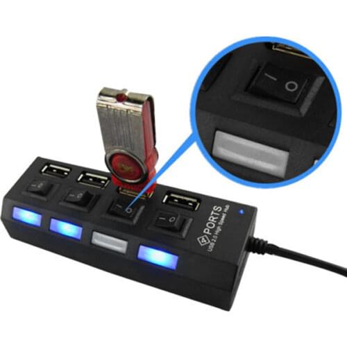New 2 Colors LED 4 Port USB 2.0 Hub High Speed Power On/Off Button Switch USB Splitter for Laptop PC Computer Accessories um