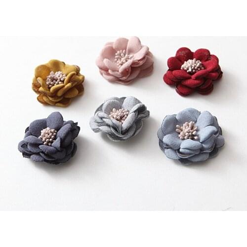 Burning Fabric Flower With stamen For Girls Hair Accessories Hand Craft DIY