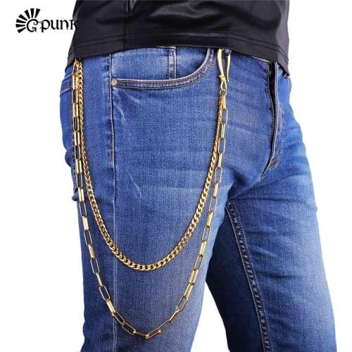 Heavy Pants Chain Hiphop Punk gold color Waist Chain for men Double Layer Pants Chain metal black Trousers Chain Mens BC4G