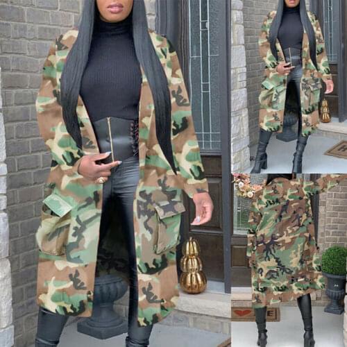 Womens Winter Long Warm Parka Coat Camo Printed Jacket Overcoats Casual Outwear New Fashion