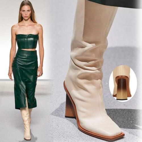 Autumn New Knee-High Boots Women Winter Shoes Women Luxury Sexy Square Toe High Heels Boots For Women Fashion botines mujer 2020