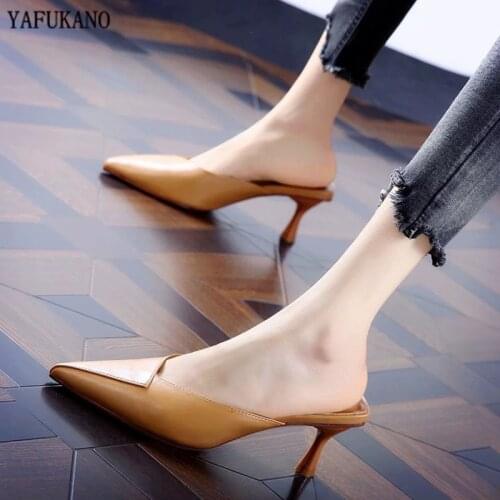 Women Mules Slippers Middle Heel Sandals Summer Slip On Slides Brand Loafers Flip Flops Shoes Outdoor Slipper Lady Thin Heels