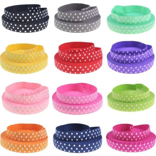 10Yard per lot 5/8" white ink polka dots printed FOE Elastic Ribbon for Hair Tie Headwear Hair Accessories