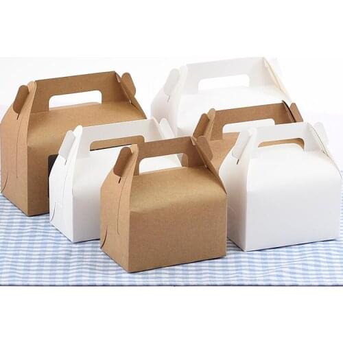30Pcs Kraft paper Cake Box With Handle,Brown Cupcake Box With Window,Wedding White Paper Cardboard Candy Cookies Cake Box