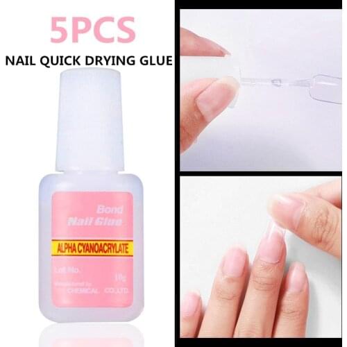 5Pcs/lot 10g False Glue Nail Art Tips Glitter Acrylic Decoration With Brush False Nail Gel Glue Nail Clean Acrylic