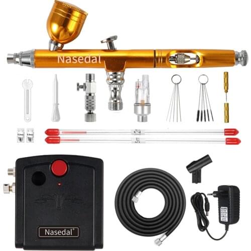 Nasedal Airbrush Compressor Kit Dual-Action 0.3mm Air Brush Paint Spary Gun Makeup Nail Tattoo Painting Car Cake Decor Airbrush