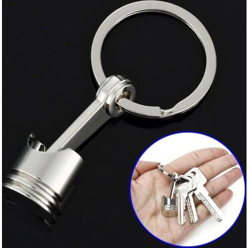 Auto Car Part Silver Metal Piston Key Ring Chain Keyring Keychain Keyfob Pendant