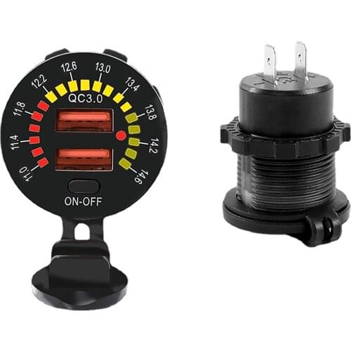 USB Car Charger With Voltage Indicators Dual Port Charger Socket Adapter For 12-24V Car Motorcycles