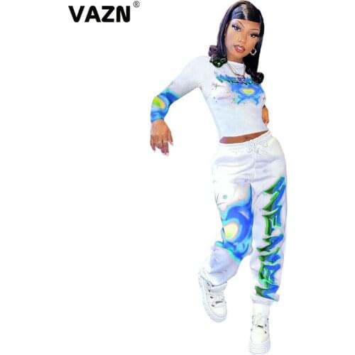 VAZN 2020 New Letter Bandage Sport Running 2PCs Set Casual Beach Clothing Ladies Women Sets