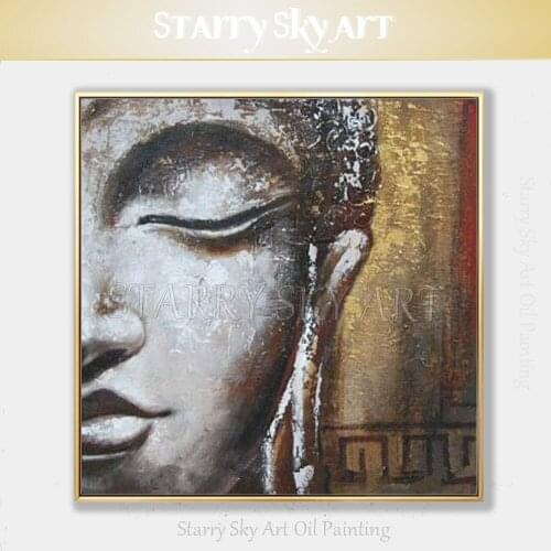 Free Shipping Skilled Painter Hand-painted High Quality Buddha Head Oil Painting on Canvas Beautiful Fine Art Buddha Painting