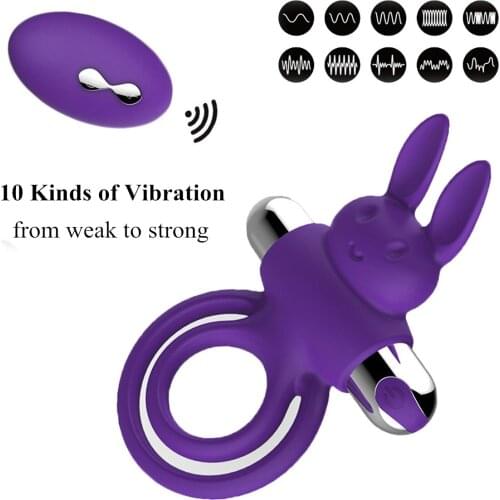 Wireless Remote Control Rabbit Vibrating Penis Ring Anal Dildo Cock Ring Vibrator Adult Sex Toys Product for Men Couple
