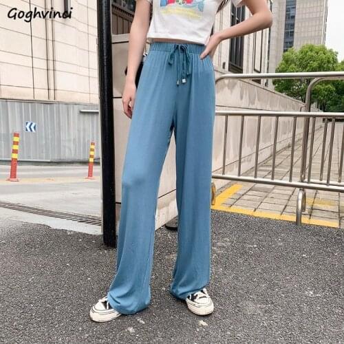 Pants Women Fashion Loose Breathable High Waist All-match Wide Leg Korean Style Solid Simple Streetwear Summer Female Trousers