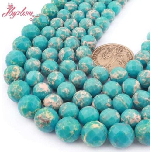 Natural Round Sea Sediment Skyblue Faceted 6/8/10/12mm Loose Stone Beads For DIY Jewelry Making Necklace Bracelet Strand 15"