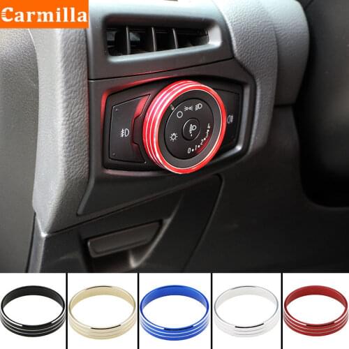 Carmilla Aluminum Car Headlight Switch Knob Circle Cover Fog Lights Knobs Sticker for Ford Ecosport 2018 2019 2020 Accessories