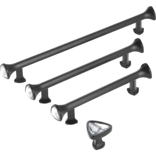 Black Knob with Diamond Decoration Handle Inlaid crystal Mosaic Pull w/screw Single hole 96/128/192mm Alloy Cupboard Drawer