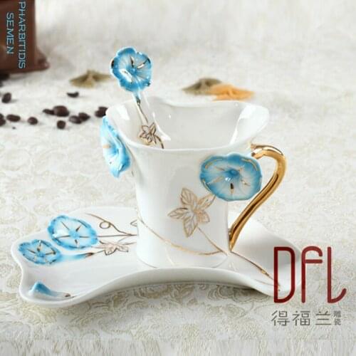 Colored Enamel Coffee Mug Cup Creative Bone China Semen Pharbitidis Milk Tea Set With Spoon Friend Gift