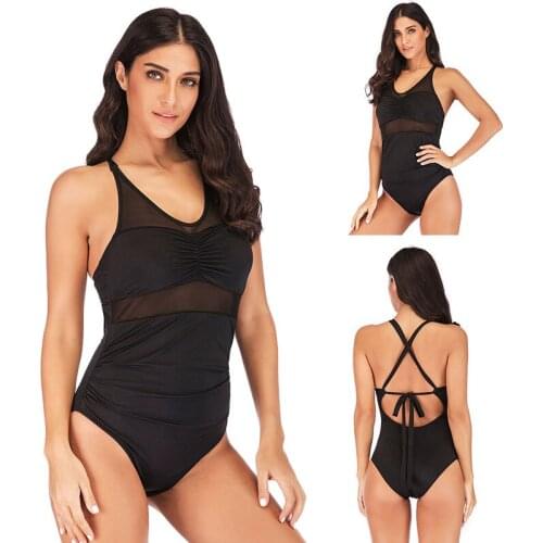 Summer woman Sexy lace Hollow out one Pieces Solid Black Swimsuit Bikini Women suit Surfsuit backless breathe Beach swim Suit