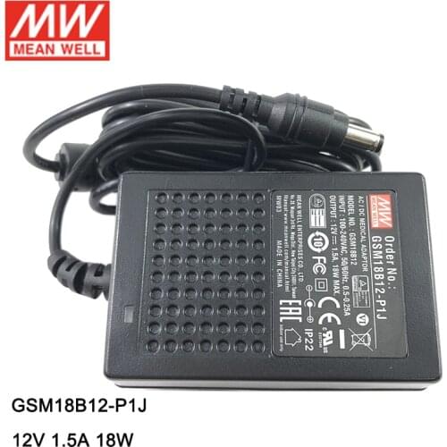 Meanwell GSM18B12-P1J 18W 1.5A 12V Medical Adaptor Level VI 110V/220V AC to 12V DC MEAN WELL Adapter Power Supply 2 pole AC plug