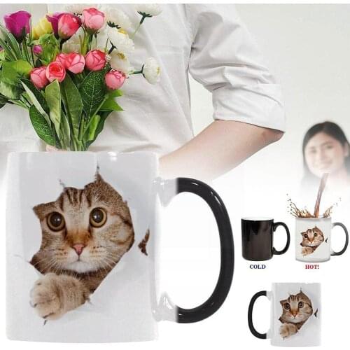 Cute Cat Temperature Changing Cup Color Changing Chameleon Milk Sensitive Novelty Mugs Gifts Tea Heat Cup Coffee Mug F8F1