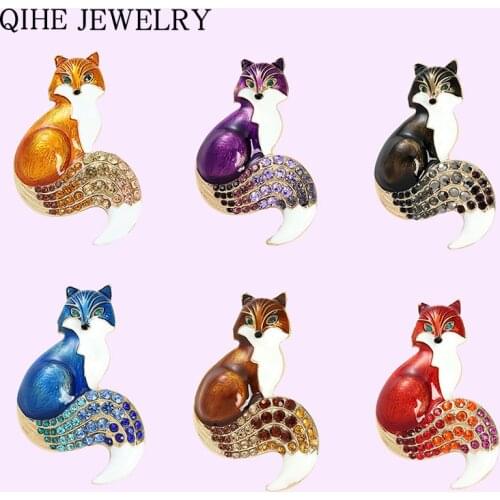 Cute Fox Brooches for Women Fashion Crystal Rhinestone Animal Enamel Pins Badge Backpacks Design Jewelry Gift 2021 Wholesale
