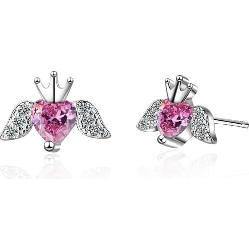Sweet Romantic Zirconia Love Heart Angel Wings 925 Sterling Silver Crown Earrings For Women Gift oorbellen Brincos S-E832