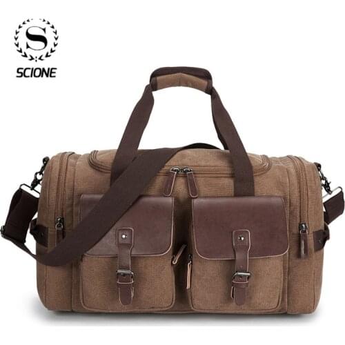 Scione Mens Canvas Travel Duffel Male Large Capacity Travel Bags Travel Tote Carry on Crossbody bag Overnight Duffel Bag