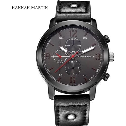 Hannah Martin Mens Watches Top Brand Luxury Fashion Watch Men Watch Leather Strap Waterproof Watches Men Clock bayan kol saati