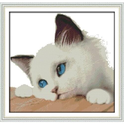 Blue cat Animal Cross Stitch Kits 11CT Printed Canvas Embroidery DIY Handmade Needlework Wall Home Decor
