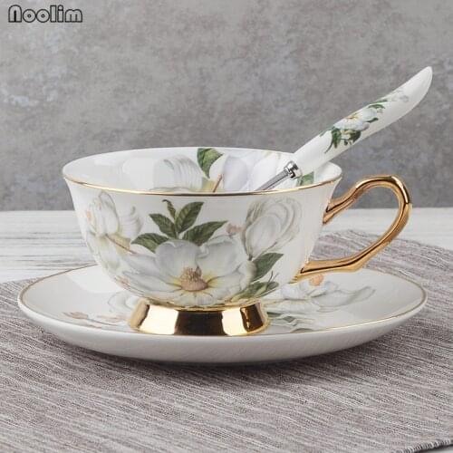 NOOLIM Classic Fine Bone China Tea Cups Premium Ceramic Coffee Cup Floral Pattern Porcelain Teacup Set Teaware Fancy Gift