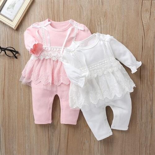 Baby girl clothes spring and autumn cotton one-piece newborn baby lace bow long-sleeved romper jumpsuit romper outing clothes