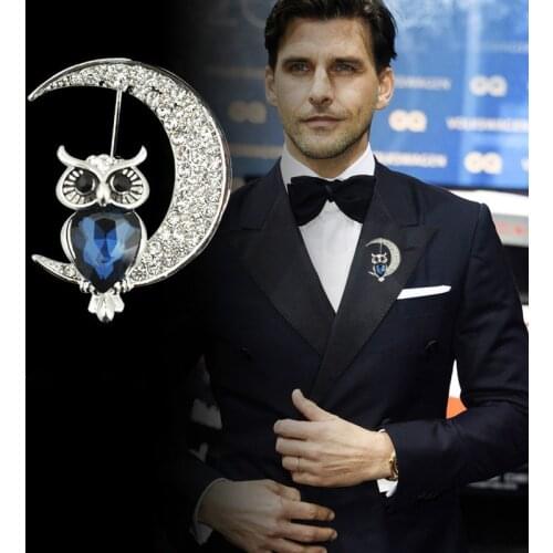 New Vintage Animal Brooch Pin Owl Half Moon Crystal Brooch Women and Men Collar Lapel Scarf Pins Jewelry Best Festival Gift