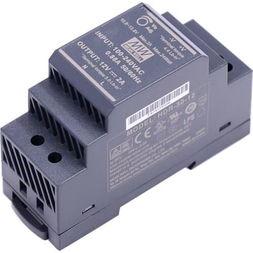 Original Mean Well HDR-30-12 DC 12V 2A 24W meanwell Ultra Slim Step Shape DIN Rail Power Supply