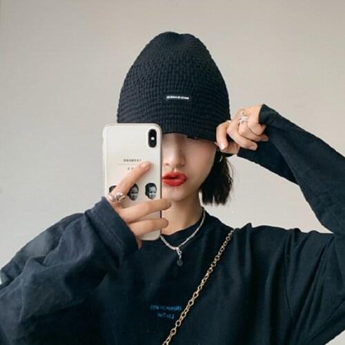 Autumn And Winter Knitted Fisherman Hat Female Korean Style Tide Wild Japanese Black Letter Face Small Hat Male Woolen Gorras