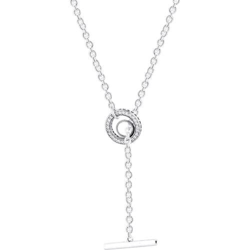 100% 925 Sterling-Silver-Jewelry Pave Circle Logo T-bar Heart Necklaces Free Shipping