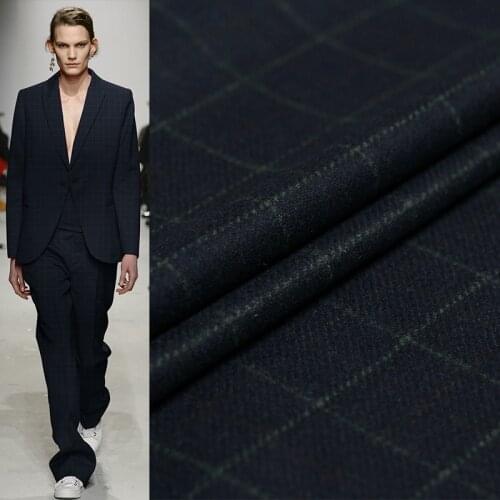 Pearlsilk NavyBlue Plaid Yarn Dyed Wollen Wool Fabrics Garment Material Autumn Women Jacket Sewing Cloth Tailor Freeshipping