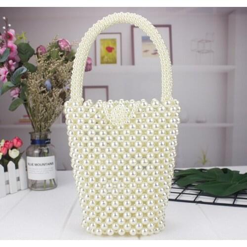 Pearl Beaded Bucket Woven Bags Handmade Handbags for Women 2021 Ladies Hand Bags