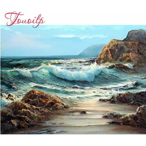 Broderie diamant mer | Bricolage, point de croix plein carré peinture diamant, Kit d'artisanat de paysage, décoration de la mai