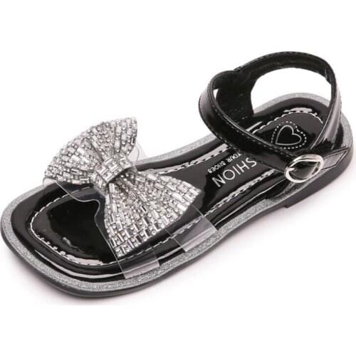 Girls Sandals Childrens Black Crystal Bling Diamond Sequin Princess Dance Shoes Kids Students Party Shoes1-3-4-6-7-12 Years Old