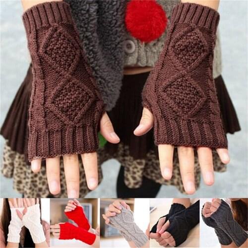 Unisex Men Women Arm Warmer Fingerless Knitted Long Gloves Cute Mittens