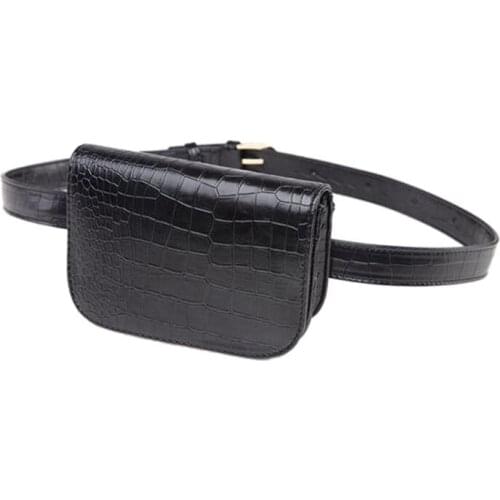 Vintage PU Leather Waist Bag Women Alligator Waist Bag Travel Belt Wallets Fanny Bags Ladies Black