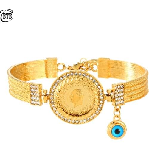 High Quality Romantic Bridal Oman Coin Bracelet Wedding Turkish Gift Muslim Islamic Bracelet Women Gold Color Bracelet Jewelry