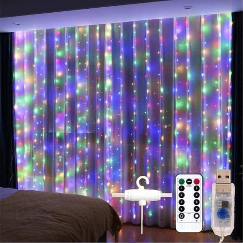 Bedroom Curtains Christmas Decoration Garland Led Festoon Fairy Curtain Light 3Mx3M USB Operated For Living Room New Year Decor