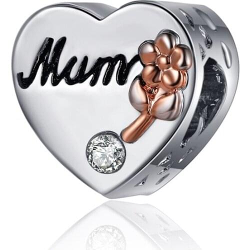 1/3PCS Mothers Day Rose Love Heart Charm Bead DIY Bracelet Necklace Pendant Jewelry Accessories Mums Gifts