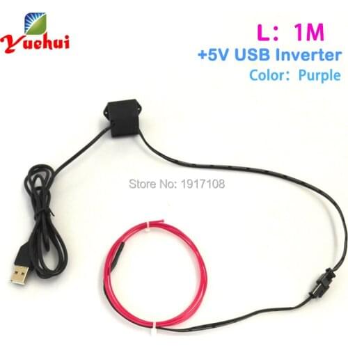 1M 5V Flexible Neon Light Glow Purple EL Wire Rope tape Cable Strip Neon Lights Shoes Clothing Festival Party Decoration