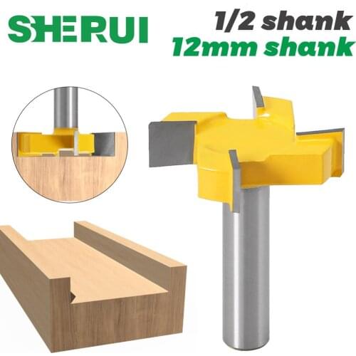 1pc 1/2"12mm Shank 4 Edge T Type Slotting Cutter Woodworking Tool Router Bits For Wood Industrial Grade Milling Cutter Slotting