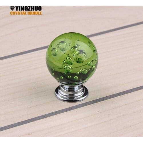 10pcs 30mm Arrive Colorful K9 Crystal bubble Faces Ball Knob Furniture In Chrome Base Handle & Knobs YZ-2011-Green
