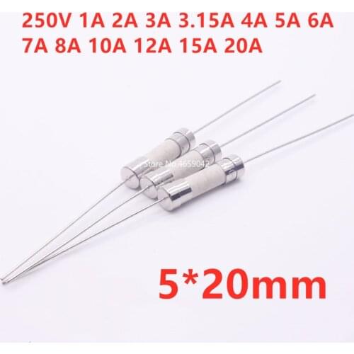 10PCS 5*20mm Ceramic fuse tube fuse With a pin 5x20mm 250V 1A 2A 3A 4A 5A 6A 7A 8A 10A 12A 15A 20A
