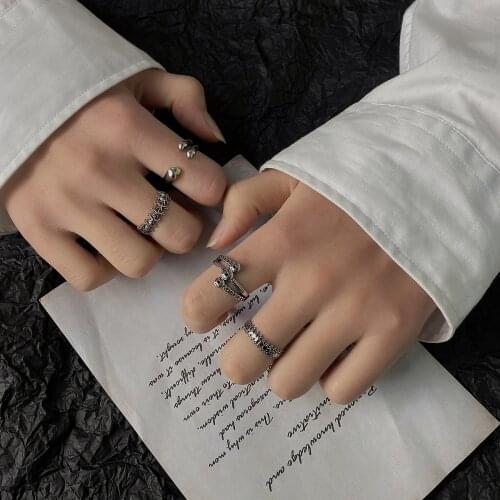 2021 Punk Geometric Open Rings Vintage Silver Color Adjustable Joint Rings for Women Jewelry Korean Version Anillos Gift
