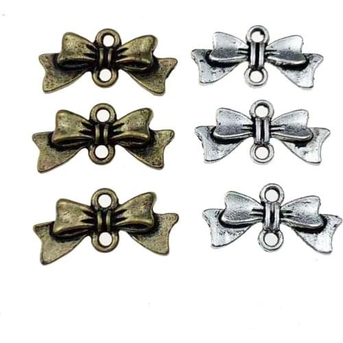 20x10mm 30pcs Antique Silver Plated and Bronze Plated Bow Tie Handmade Charms Pendant:DIY for bracelet necklace
